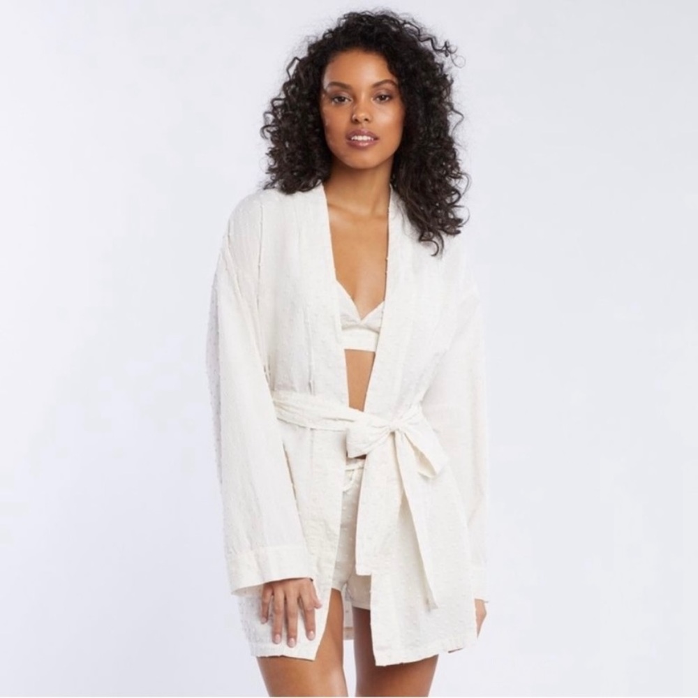Savage fenty Rihanna Dotted Cotton Swiss dot embroidered kimono Robe tie K15
